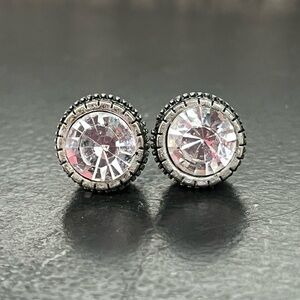 Sterling Silver Round Cut CZ Crown Bezel Stud Earrings